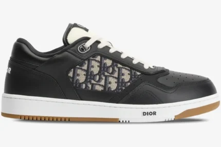 Dior B27 low top sneaker in black leather and Oblique jacquard, side profile view. - SKU 3SN272ZIR_H965