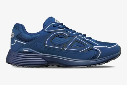 Dior B30 sneaker in deep blue mesh and technical fabric, side profile view with CD logo. - SKU 3SN272ZOT_H560