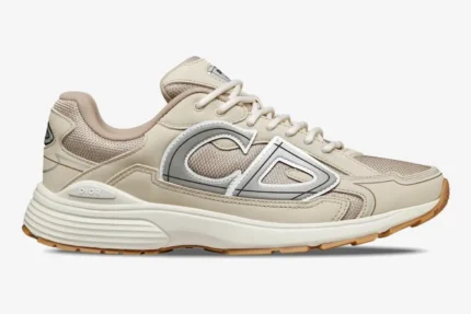 Dior B30 sneaker in beige cream technical mesh, side profile view. - SKU 3SN279ZMA_H161