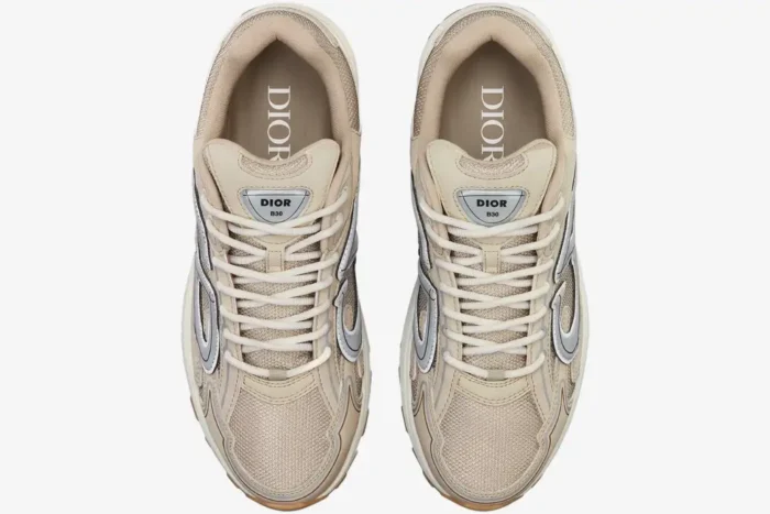 Top-down view of Dior B30 sneakers in beige cream technical mesh with cream laces. - SKU 3SN279ZMA_H161