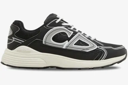 Dior B30 sneaker in black and grey technical mesh, side profile view with white midsole. - SKU 3SN279ZMB_H969