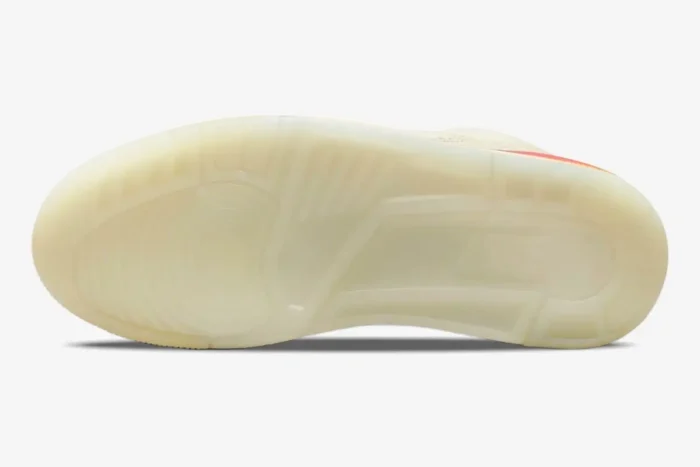 Bottom view of Air Jordan 3 Retro x J Balvin SP Medellín Sunset showing the translucent cream rubber outsole. - SKU FN0344-901