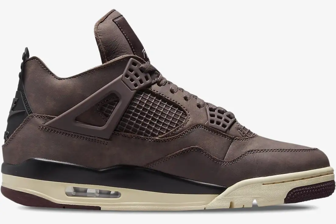 jordan-4-retro-a-ma-maniere-violet-ore-side-dv6773-220-274-792 Side profile view of the Air Jordan 4 Retro x A Ma Maniére sneaker in Violet Ore with a cream and black midsole. - SKU DV6773-220