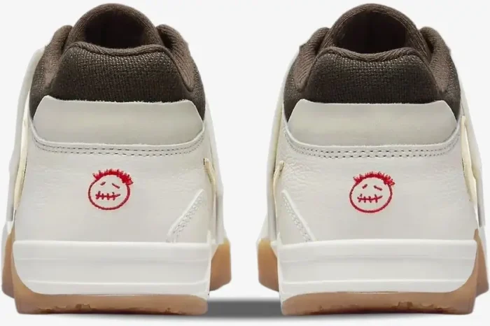 Rear view of Air Jordan Jumpman Jack TR x Travis Scott Sail sneakers with red embroidered logos. - SKU FZ8117-100