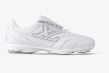 White Louis Vuitton Footprint Soccer Sneaker shown from a side profile view. - SKU 1AFO4A