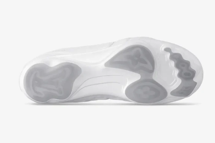 Bottom view of the white Louis Vuitton Footprint Soccer Sneaker showing the monogrammed sole. - SKU 1AFO4A