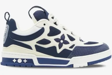 Louis Vuitton LV Skate Sneaker in Marine White, side profile view showing mesh and leather details. - SKU 1AARRL