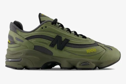 New Balance 1000 Olivine Black Olive sneaker shown from a side profile view. - SKU M1000EA