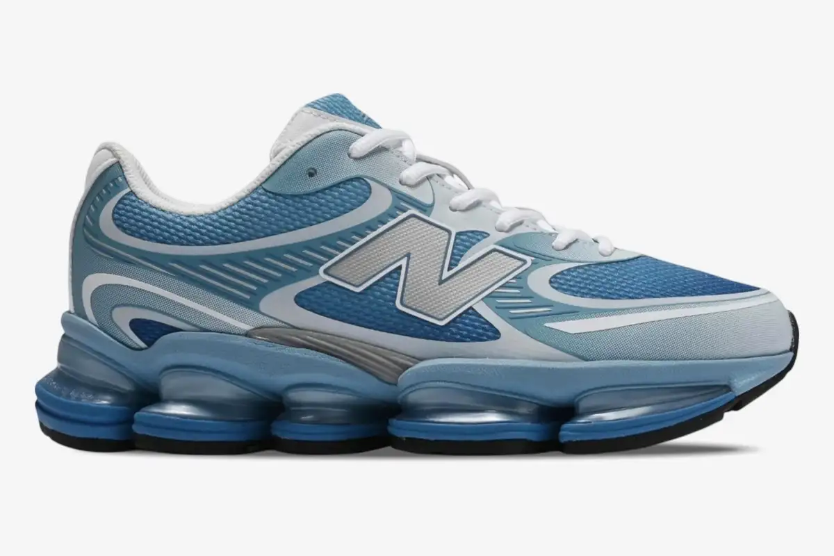 new-balance-2000-still-water-blue-agate-side-u2000pbb-162-842 New Balance 2000 sneaker in Still Water and Blue Agate, side profile view with chunky blue midsole pods. - SKU U2000PBB