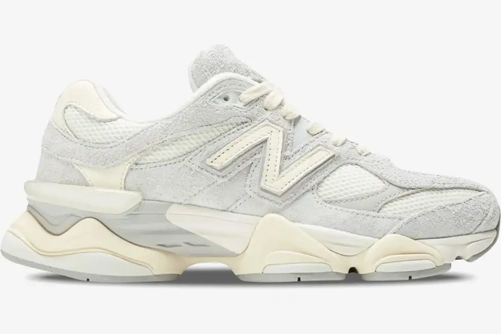 new-balance-9060-quartz-grey-side-view-u9060hsa-804-052 Side profile of a New Balance 9060 sneaker in Quartz Grey with a chunky cream sole. - SKU U9060HSA