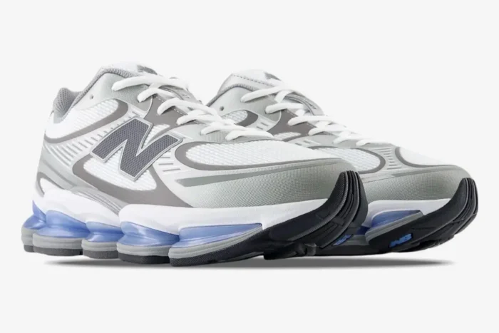 New Balance Abzorb 2000 Grey sneakers in a low-angle front three-quarter view. - SKU U2000AA