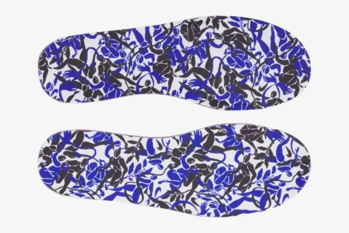 Top view of blue, black, and white patterned insoles for Nike Air Force 1 '07 LX Chrome Deluxe. - SKU CT1990-100