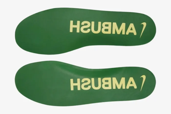 Top-down view of Pine Green insoles for Nike Air Force 1 Low x Ambush with Citron yellow mirrored branding. - SKU DV3464-300