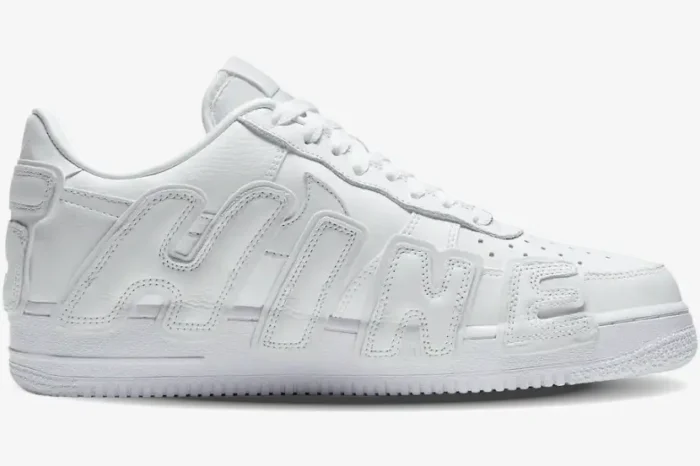 Nike Air Force 1 Low x CPFM in white, side view showing large 'SUNSHINE' puffy lettering. - SKU FQ7069100