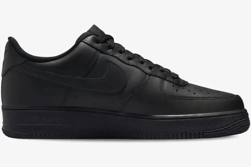 nike-air-force-1-low-supreme-black-side-view-cw2288-001-012-005 Nike Air Force 1 Low x Supreme Black sneaker shown from a side profile view on a white background. - SKU CW2288-001