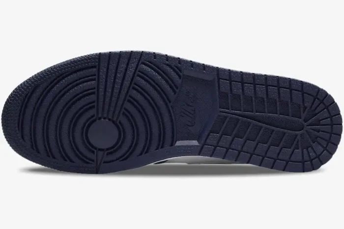 Bottom view of the Air Jordan 1 High Midnight Navy CO.JP (2020) showing its dark blue rubber outsole. - SKU DC1788-100