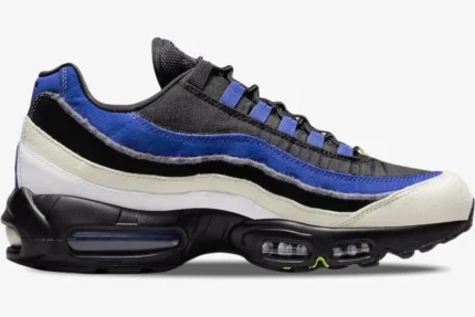 Side view of Nike Air Max 95 Double Swooshes in black, blue, and white with visible Air units. - SKU DQ0268-001