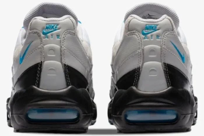 Rear view of Nike Air Max 95 Special Edition Laser Blue 2020 sneakers with blue Air units and heel logos. - SKU CZ8684-001