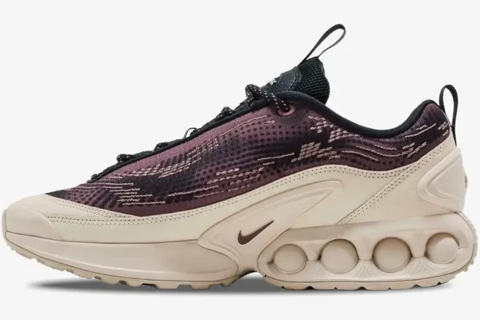 Nike Air Max Dn sneaker in Smokey Purple and Beige, shown from a lateral side profile view. - SKU HQ0912-200