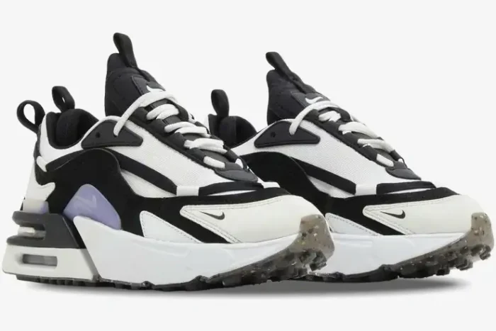 Nike Air Max Furyosa sneakers in white, black, and blue, shown from a three-quarter front perspective. - SKU CZ4149-100