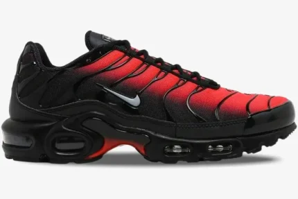 Nike Air Max Plus TN Deadpool red and black gradient sneakers, side profile view. - SKU DC1936-001