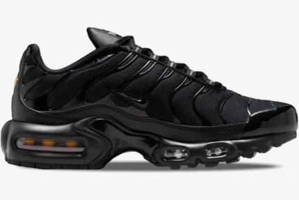 Side view of Nike Air Max Plus TN Triple Black sneakers with mesh upper and visible air units. - SKU DM2362-002