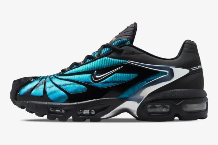 Nike Air Max Tailwind 5 x Skepta Chrome Blue sneaker in a lateral side profile view. - SKU CQ8714-001