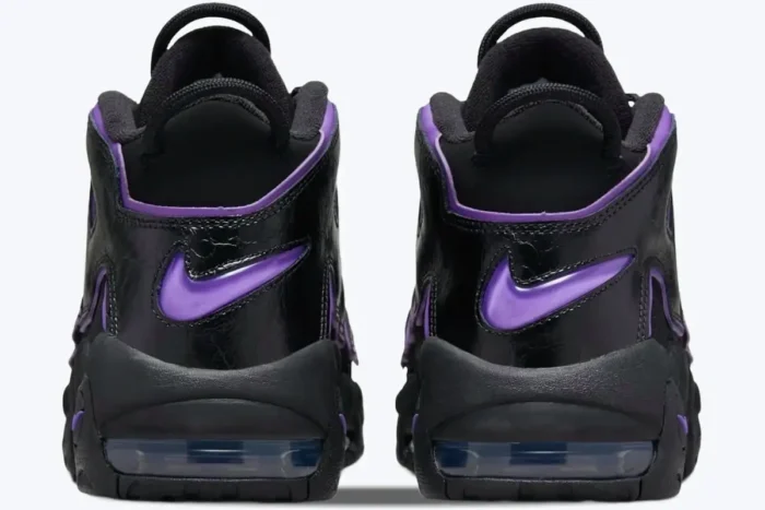 Rear view of Nike Air More Uptempo '96 Action Grape sneakers in black and purple. - SKU DV1879-001