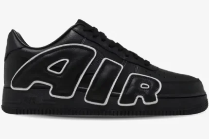 Side view of Cactus Plant Flea Market x Nike Air Force 1 Low in black with large white-outlined AIR lettering. - SKU HJ8463001