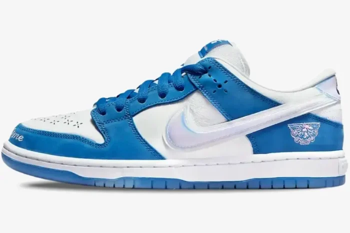 Nike Dunk Low x Born x Raised One Block At A Time sneaker in blue and white, side profile view. - SKU FN7819-400
