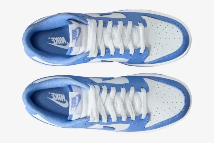 Top-down view of Nike Dunk Low Coast Retro women's sneakers in light blue and white. - SKU DD1503-102