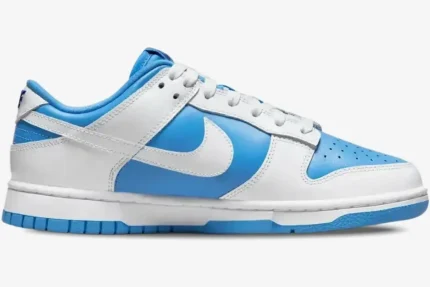 Nike Dunk Low Reverse University Blue sneaker in a side profile view featuring white overlays on a blue base. - SKU DJ9955-101