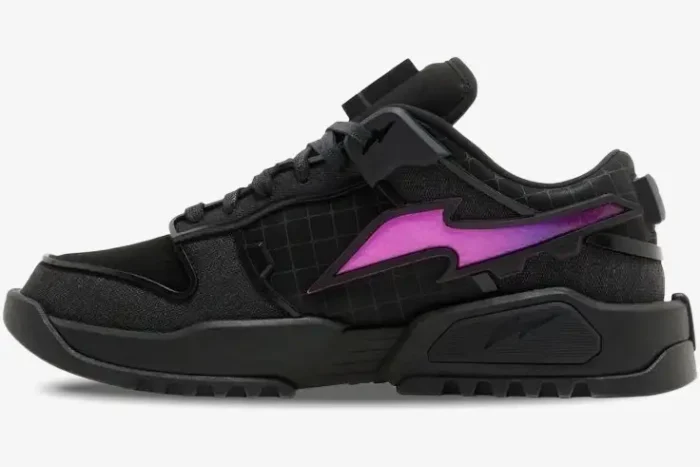 Nike Dunk Low x RTFKT Void Dunk Genesis black sneaker with glowing purple accents, side profile view. - SKU HM4465-001