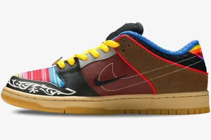 Nike SB Dunk Low What The Paul side profile with multi-color patterns and yellow laces. - SKU CZ2239-600