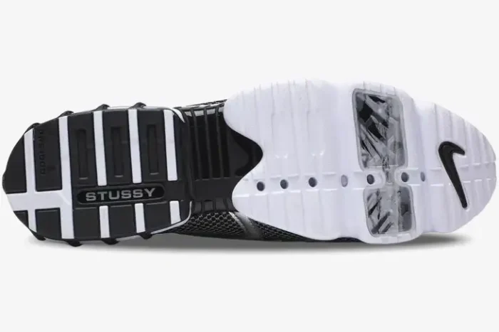 Bottom outsole view of Nike Air Zoom Spiridon Cage 2 x Stussy Pure Platinum sneakers. - SKU CU1854-001