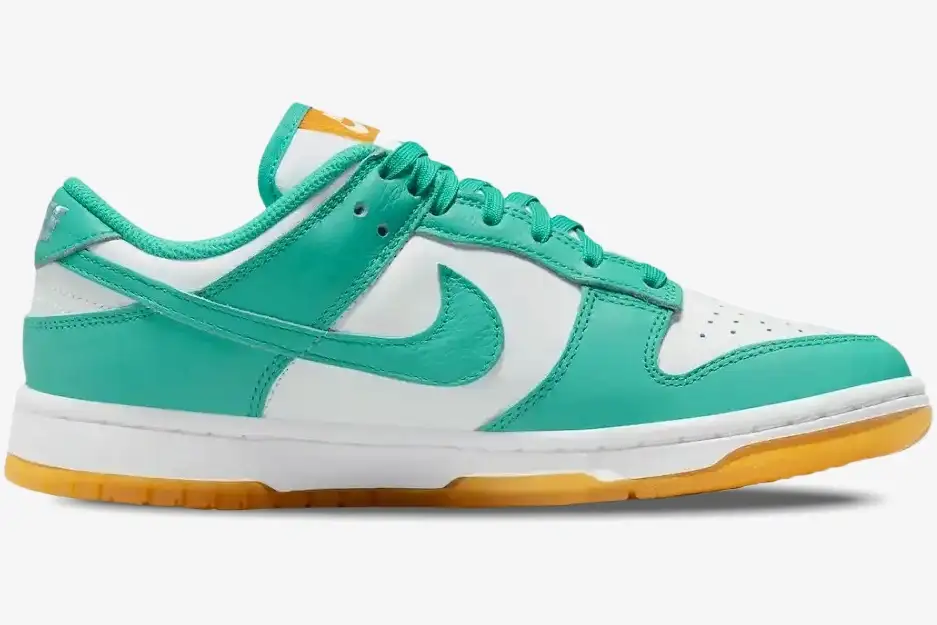 nike-wmns-dunk-low-teal-zeal-side-view-dv2190-100 Nike Wmns Dunk Low 'Teal Zeal' sneaker in white and teal with a gum sole, side profile view. - SKU DV2190-100