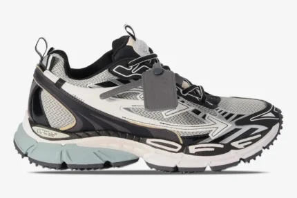 Off-White Be Right Back sneakers in black, white, and grey, shown from a side profile view. - SKU OMIA295C99FAB0010510