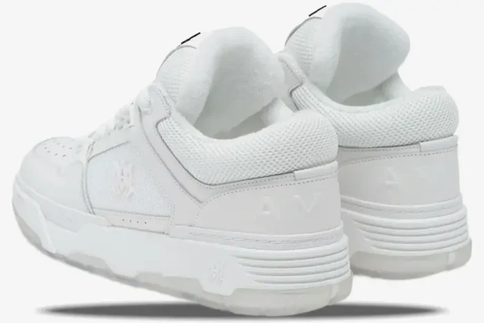 Rear view of the Amiri MA-1 'White' Luxury Skate Sneaker showing the chunky heel and mesh details. - SKU AMFOSR1097-100
