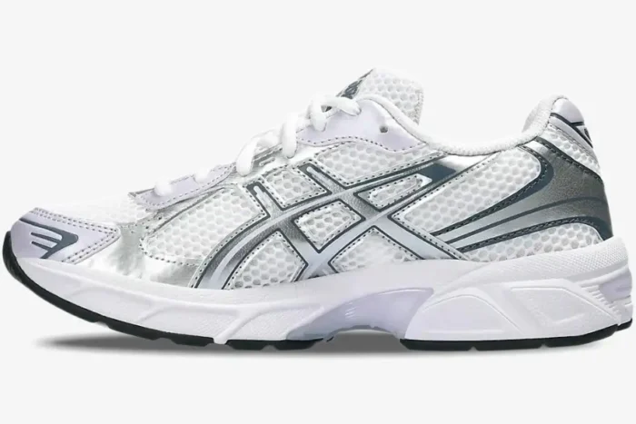 Asics Gel-1130 White Faded Ash Rock running shoe in a lateral side profile view. - SKU 1202A164113