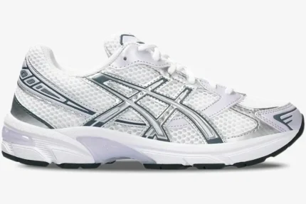 Side profile of Asics Gel-1130 White Faded Ash Rock running shoes with mesh and metallic details. - SKU 1202A164113