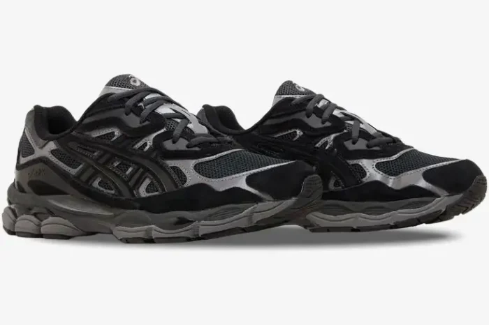 ASICS Gel NYC sneakers in Graphite Grey and Black, side profile view of the pair. - SKU 1201A789-020