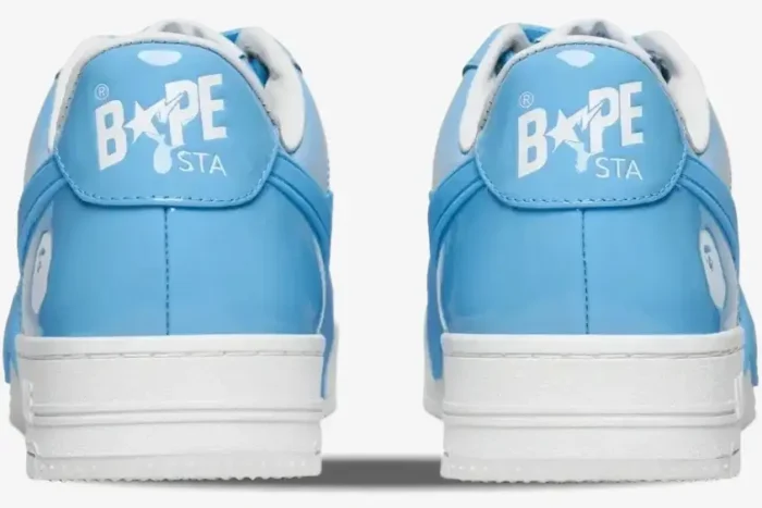 Rear view of A Bathing Ape Bape STA OS #3 M2 sneakers in blue and white patent leather. - SKU 0ZXSHMX91310NBLA