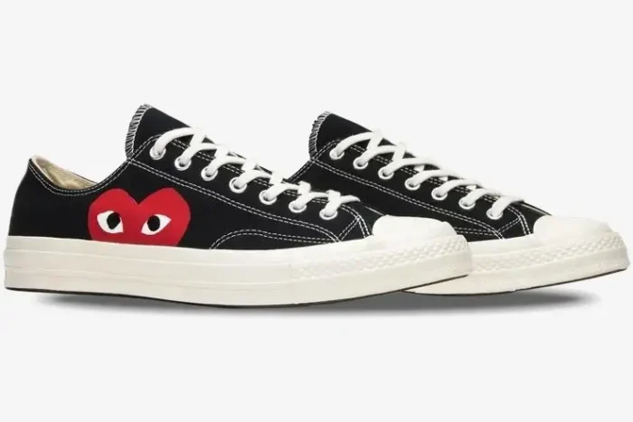 Converse Chuck Taylor All Star 70s x Comme des Garçons Play Low Black sneakers, side profile view. - SKU 150206C