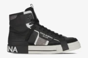 Side profile of Dolce & Gabbana 2.Zero high-top sneakers in black, white, and silver. - SKU CS1870AO22301