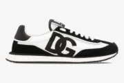 Side profile of a Dolce & Gabbana Cushion sneaker in black and white mesh with a large DG logo. - SKU CK2288A53558I050