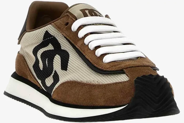 Dolce & Gabbana Cushion Sneaker in brown and beige mesh, three-quarter front view. - SKU CS2288A3D2489651