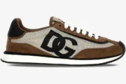 Side profile of a Dolce & Gabbana Cushion Sneaker in brown, beige, and white with a large black DG logo. - SKU CS2288A3D2489651