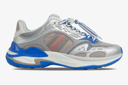 Gucci Run 2.0 grey and blue mesh technical runner sneaker, side profile view. - SKU 814040FAD5T8753