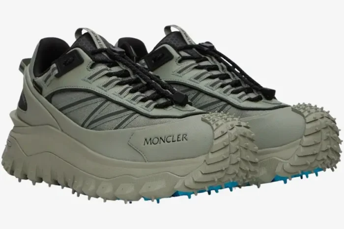 Moncler Trailgrip GTX sea grass low top sneakers shown from a three-quarter side perspective. - SKU 4M00010-M2058-810