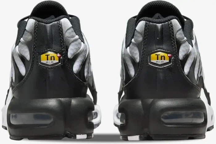 Rear view of Nike Air Max Plus TN Black Metallic sneakers with visible Air units and Tn logo. - SKU DM0032-003